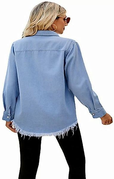 ZWY Jeanshemd Damen-Bluse Oberteil lässig, V-Ausschnitt, übergroßes Hemd La günstig online kaufen