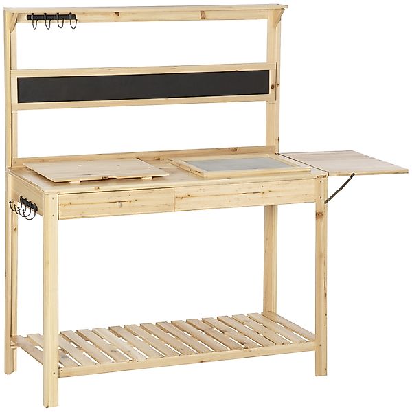 Outsunny Pflanztisch Gärtnertisch mit 8 Haken und Schublade, Holz Blumentis günstig online kaufen