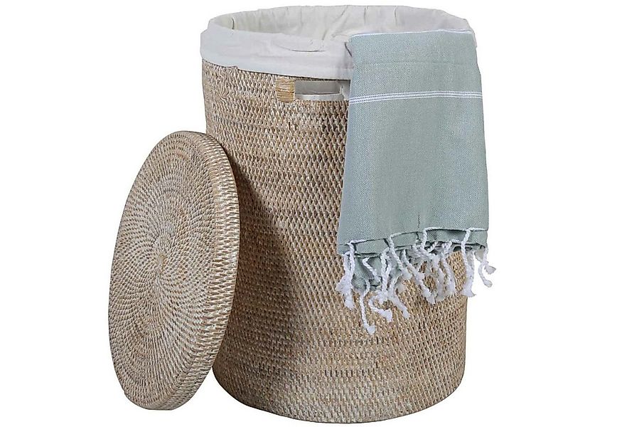 Casa Moro Wäschekorb Rattan Wäschebehälter Cleo Weiß rund mit Deckel & Inne günstig online kaufen