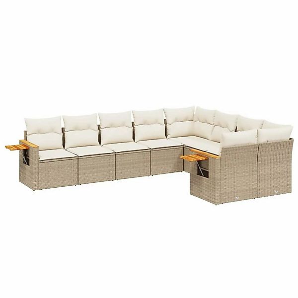 vidaXL 9-Tlg Garten-Sofagarnitur mit Kissen Beige Poly Rattan 3227143 günstig online kaufen
