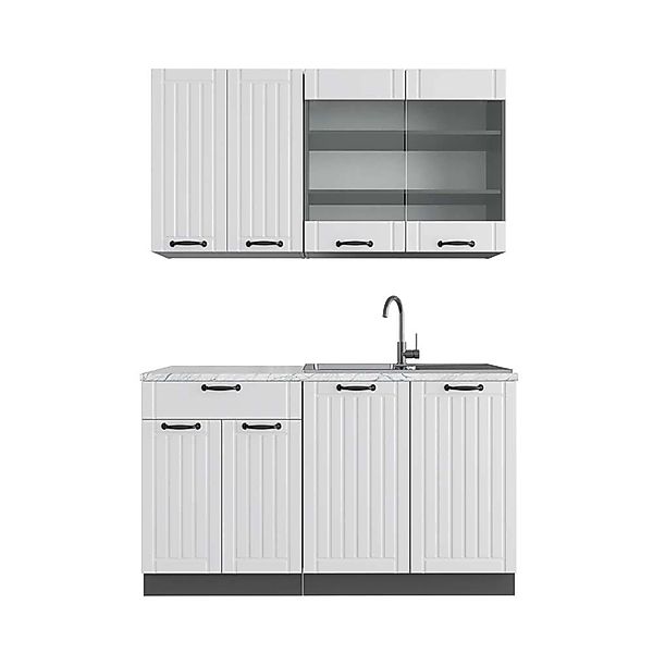 Vicco Fame-Line Singleküche Weiß Landhaus/Anthrazit 140 cm AP Marmor günstig online kaufen