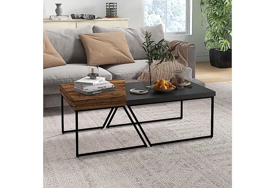 HOMCOM Couchtisch Wohnzimmertisch mit Stahlrahmen, Geometrischem Industried günstig online kaufen