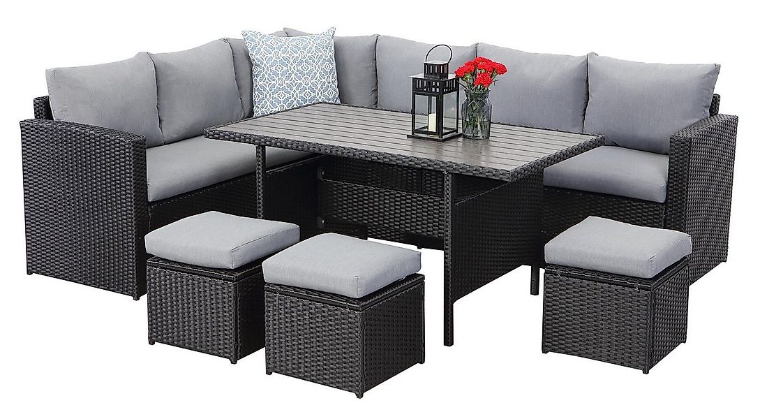MeXo Loungeset Rattan Gartenmöbel set 8 Personen wetterfest, (Esstisch brei günstig online kaufen