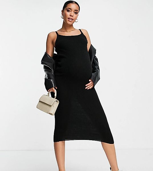 Urban Bliss Maternity – Geripptes Camisole-Strickkleid in Schwarz, Kombitei günstig online kaufen