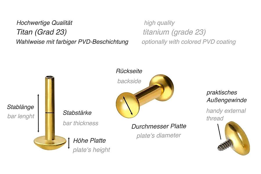 PIERCINGLINE Piercing-Set Titan Labret mit Innengewinde günstig online kaufen