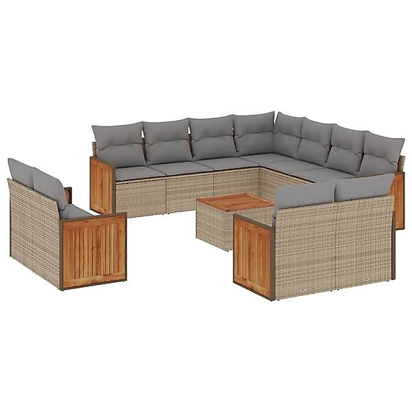 vidaXL 12-Tlg Garten-Sofagarnitur mit Kissen Beige Poly Rattan 3228187 günstig online kaufen