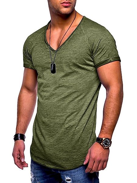 behype T-Shirt BHSOLIN Herren Basic Kurzarm V-Neck Oversized Shirt V-Aussch günstig online kaufen