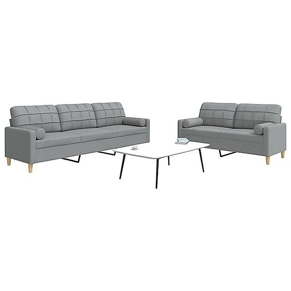 vidaXL Sofa, 2-tlg. Sofagarnitur mit Dekokissen Hellgrau Stoff günstig online kaufen