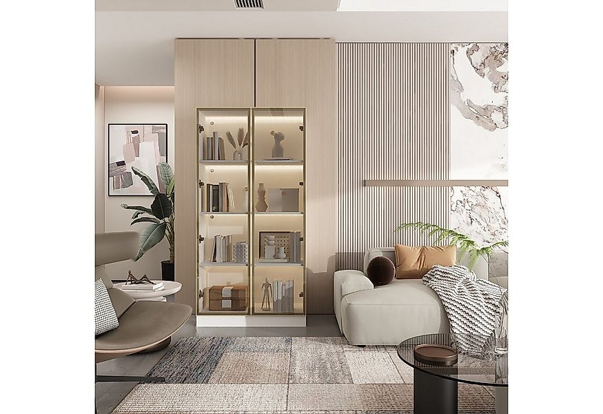 HOMSEE Glasvitrine Vitrinenschrank mit Glastüren und Beleuchtung 160 CM (1- günstig online kaufen