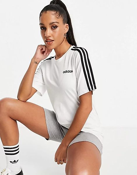 adidas Originals – Weißes T-Shirt mit drei Streifen günstig online kaufen
