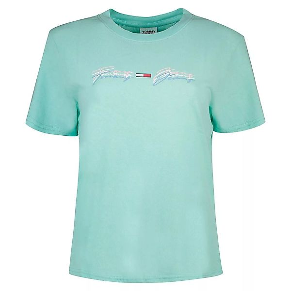 Tommy Jeans Linear Logo Kurzärmeliges T-shirt L Aqua Coast günstig online kaufen