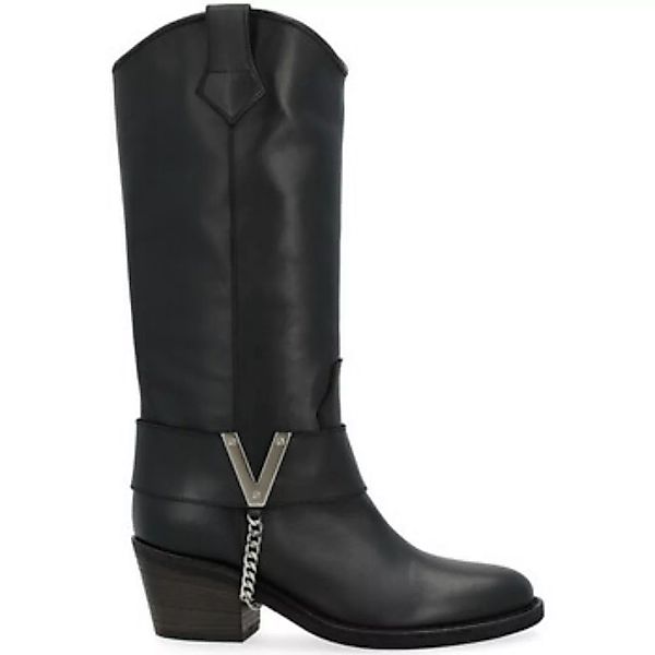 Via Roma 15  Damenstiefel Texanischer Stiefel  schwarz mit silbernem V günstig online kaufen