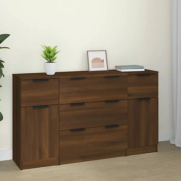 Vidaxl 3-tlg. Sideboard-set Braun Eichen-optik Holzwerkstoff günstig online kaufen