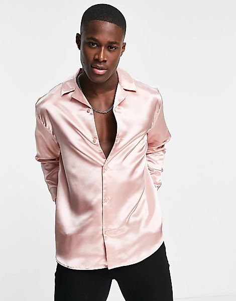 Only & Sons – Oversize-Satinhemd in Rosa mit Reverskragen günstig online kaufen