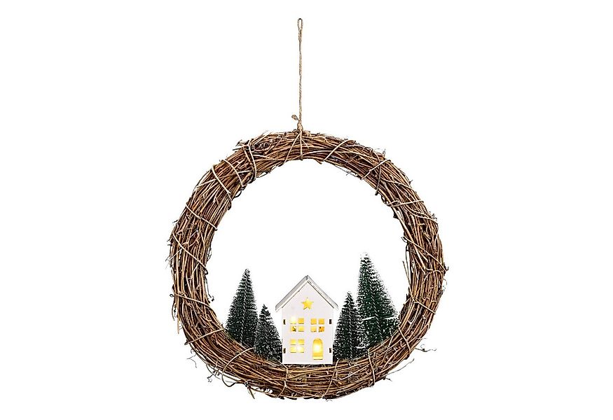 Spetebo LED-Dekofigur Weidenkranz mit Haus und Tannen (Türkranz mit Beleuch günstig online kaufen