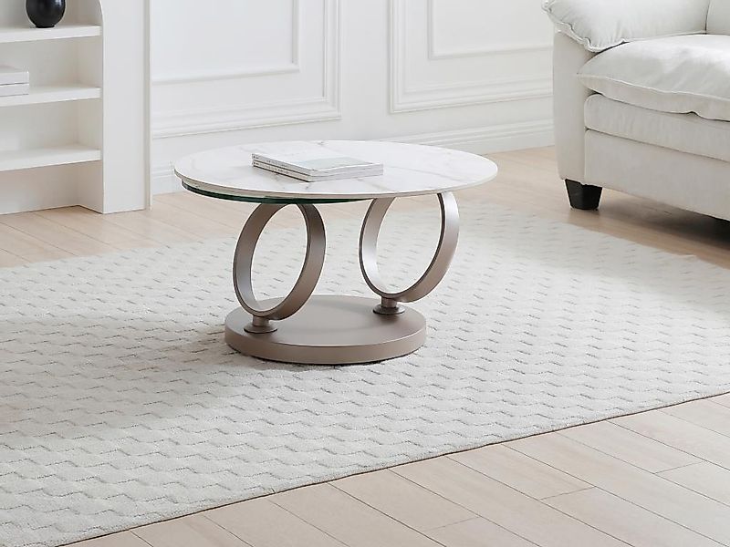 Couchtisch mit drehbaren Tischplatten - Keramik, Sicherheitsglas & taupefar günstig online kaufen