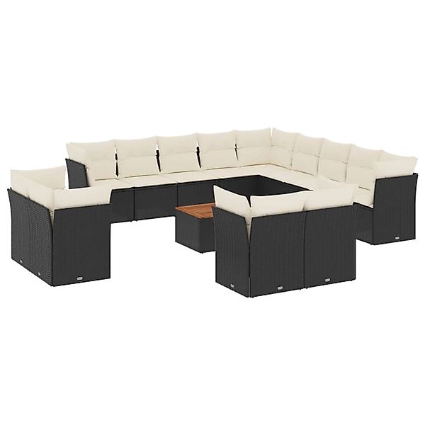 vidaXL 14-Tlg Garten-Sofagarnitur mit Kissen Schwarz Poly Rattan 3256287 günstig online kaufen