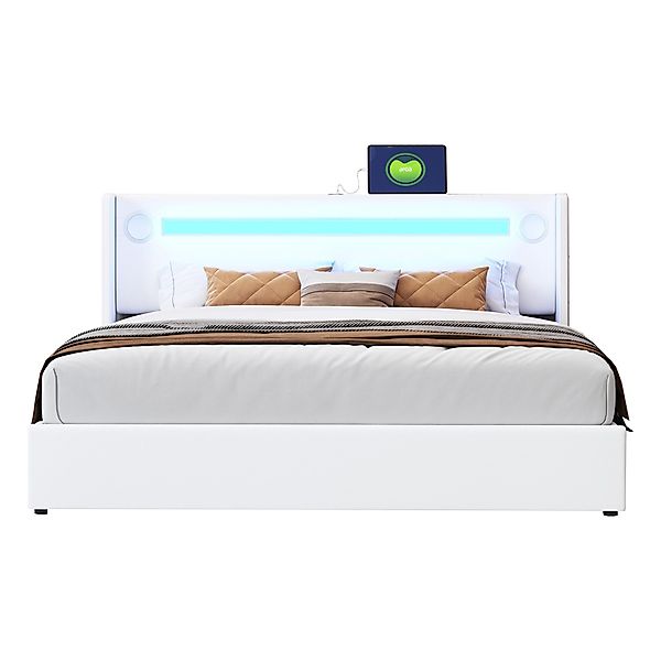 REDOM Polsterbett Stauraumbett mit LED-Lichtleiste, Bluetooth-Player günstig online kaufen