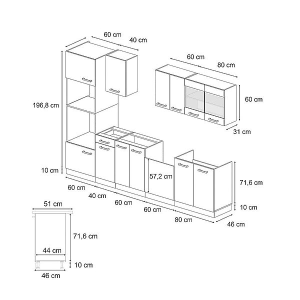 Vicco Küchenzeile R-Line, Beton/Anthrazit, 300 cm günstig online kaufen