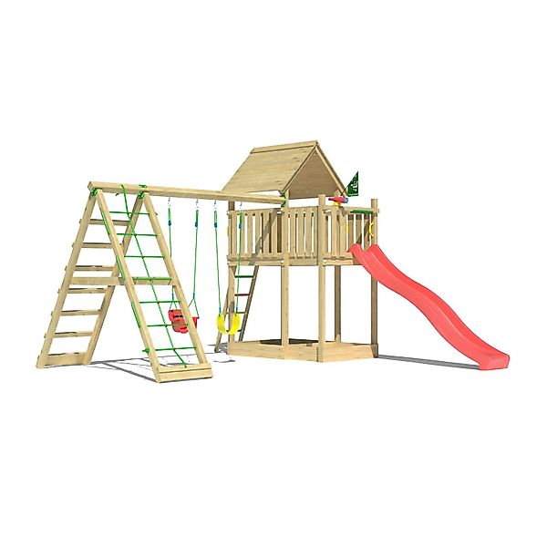 Jungle Gym Spiel Canopy Holz Doppelschaukel Kletterbock Rutsche Rot günstig online kaufen