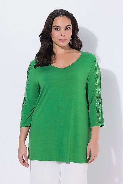 Ulla Popken Longshirt Longshirt Mesh-Einsatz Pailletten V-Ausschnitt günstig online kaufen