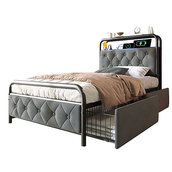 Flieks Metallbett, LED Polsterbett Einzelbett 90x200cm günstig online kaufen