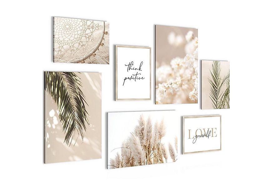 Novart Wandbild Boho Beige Pampas Blätter Natur Wohnzimmer Bilder Set 147x1 günstig online kaufen