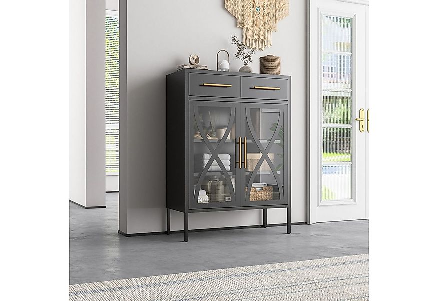 Mein-Regal Sideboard TORONTO, Schwarz Kommode Metall Glastüren Vitrine eleg günstig online kaufen