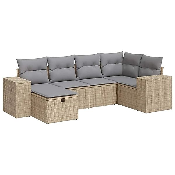 vidaXL 6-Tlg Garten-Sofagarnitur mit Kissen Beige Poly Rattan 3325685 günstig online kaufen