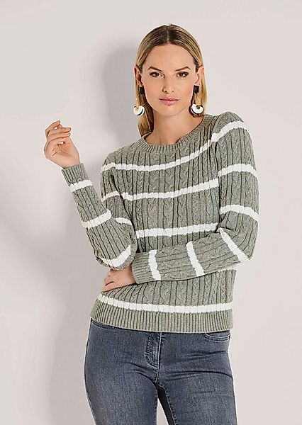 MADELEINE Strickpullover Moderner Baumwollpullover mit Zopfmuster und Ringe günstig online kaufen