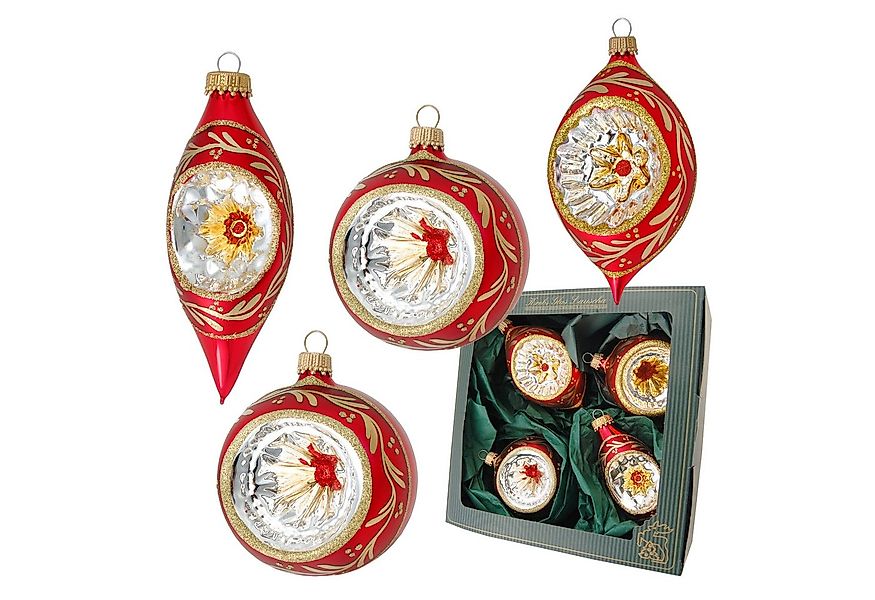 Krebs Glas Lauscha Weihnachtsbaumkugel 4er Set Reflexsortiment rot - Zwiebe günstig online kaufen