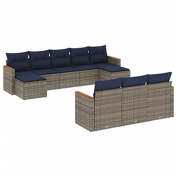 vidaXL 10-Tlg Gartensofa-Set mit Kissen Grau Polyrattan 3226418 günstig online kaufen