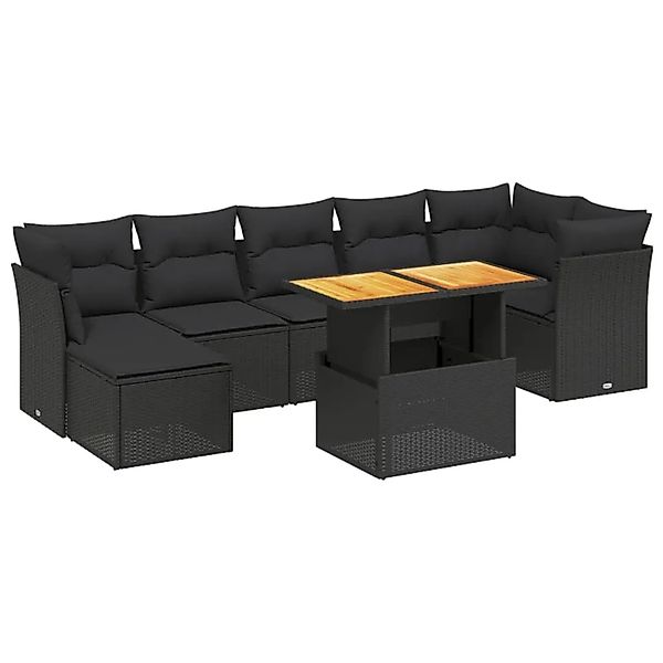 vidaXL 8-Tlg Garten-Sofagarnitur mit Kissen Schwarz Poly Rattan 3275484 günstig online kaufen