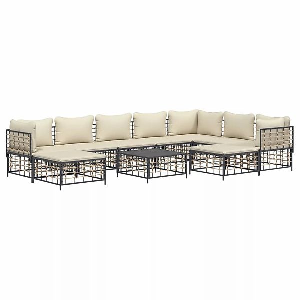 Vidaxl 10-tlg. Garten-lounge-set Mit Kissen Anthrazit Poly Rattan günstig online kaufen