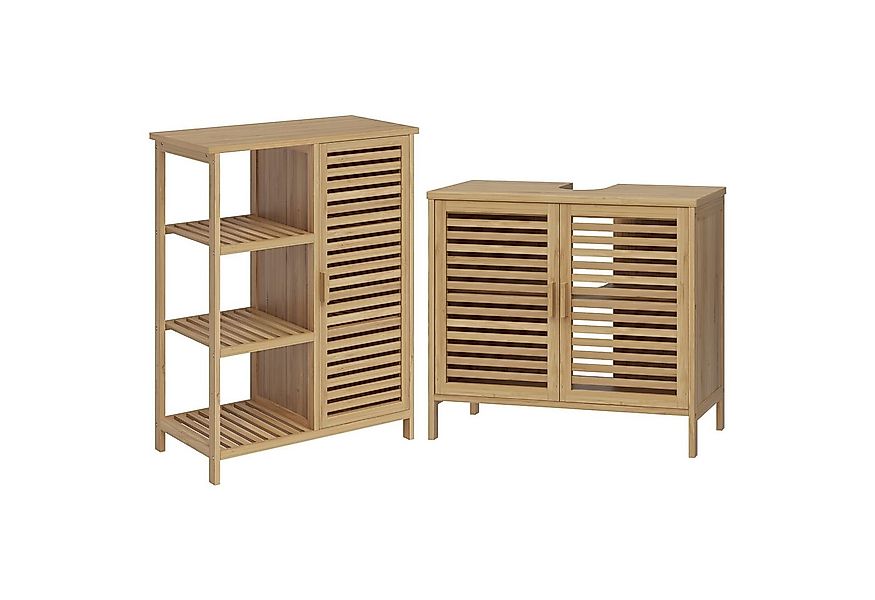 Bellamio Badmöbel-Set Newa aus Bambus, lackiert, (2er-Set, 1x Waschbeckenun günstig online kaufen