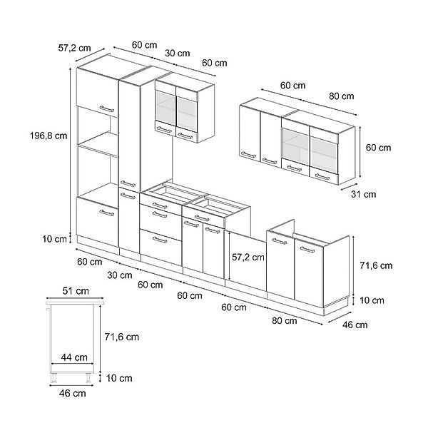 Vicco Küchenzeile R-Line, Edelgrau/Anthrazit, 350 cm, günstig online kaufen