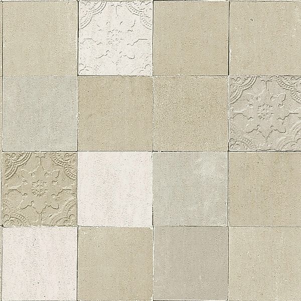 Bricoflor Fliesen Tapete Beige Grau Helle Vlies Fliesentapete mit Keramik D günstig online kaufen