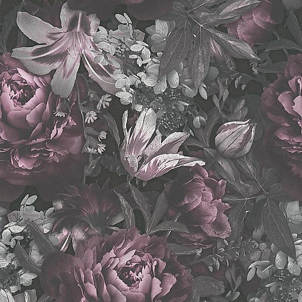 PROFHOME 385093-GU Blumen Tapete Floral Matt Rosa Grau Schwarz 0,53 m x 10, günstig online kaufen