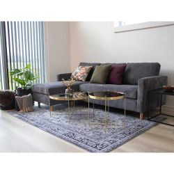 Orientalischer Kurzflor Teppich in Schwarz Weiß günstig online kaufen
