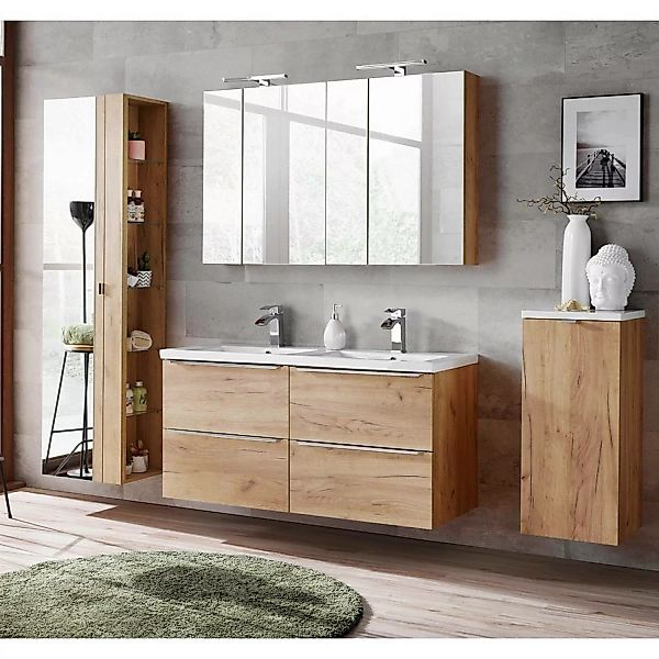 Badezimmermöbel Set mit Doppel-Keramik-Waschtisch TOSKANA-56 Wotaneiche/Hoc günstig online kaufen