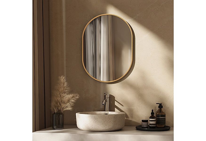 EMKE Spiegel Ovaler Badezimmerspiegel Goldener Rahmen Wandspiegel, Vertikal günstig online kaufen