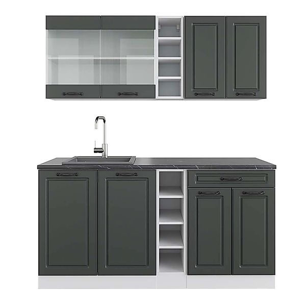 Vicco R-Line Singleküche Anthrazit Landhaus/Weiß 160 cm AP Anthrazit günstig online kaufen