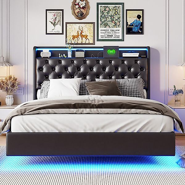 PXloue Polsterbett LED Doppelbett (Kein Bettfuß-Design), günstig online kaufen