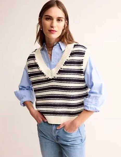 Texturierter Baumwoll-Pullunder mit Streifen Damen Boden, Marineblau, Natur günstig online kaufen