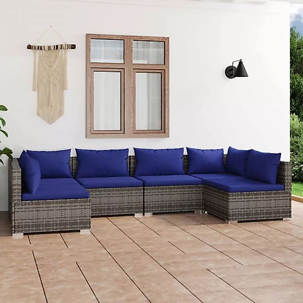 Vidaxl 6-tlg. Garten-lounge-set Mit Kissen Poly Rattan Grau günstig online kaufen