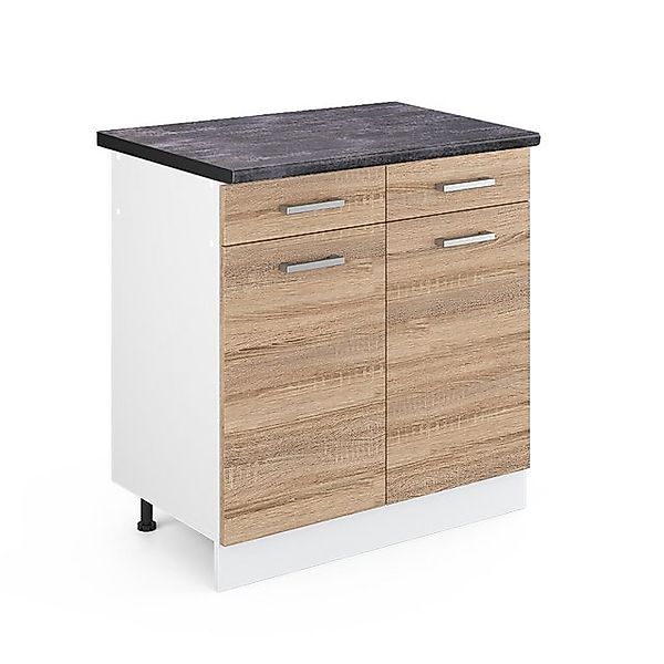 Vicco Küchenunterschrank R-Line Schubladenschrank für die Küche Sonoma 80 c günstig online kaufen