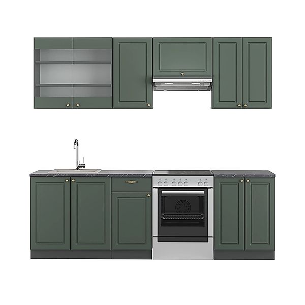Vicco Fame-Line Küchenschränke Grün-Gold Landhaus/Anthrazit 240 cm AP Anthr günstig online kaufen