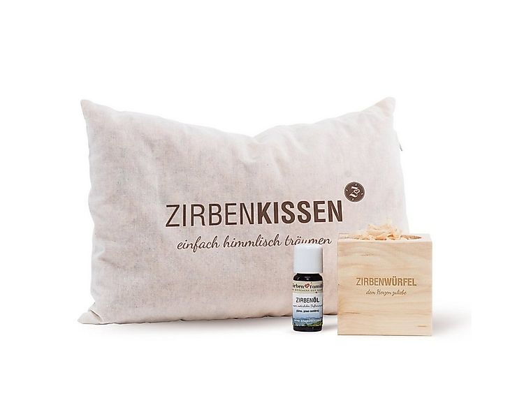 Zirbenfamilie Kopfkissen Gute Nacht Set, Füllung: Zirbenflocken, Bezug: Bau günstig online kaufen
