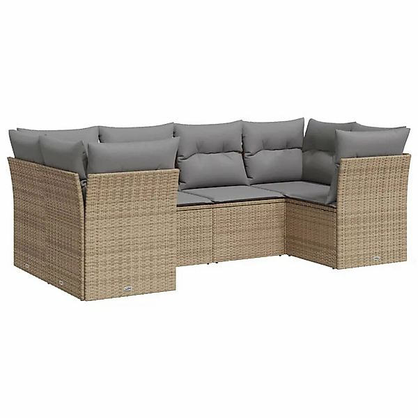vidaXL 6-tlg Garten-Sofagarnitur mit Kissen Beige Poly Rattan Modell 6 günstig online kaufen