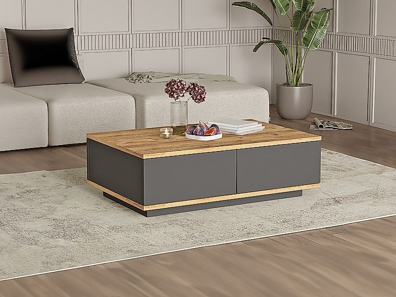 Couchtisch mit 2 Türen - Holzfarben & Anthrazit - LOTULA günstig online kaufen